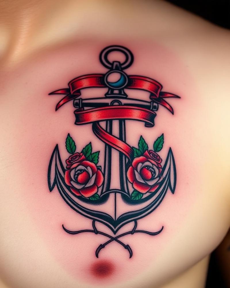 Tatuagem Old School — Âncora & Rosas por Josi
