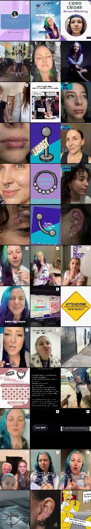 Feed Instagram de Ilana Klippel — exemplos de piercings, joias e cuidados