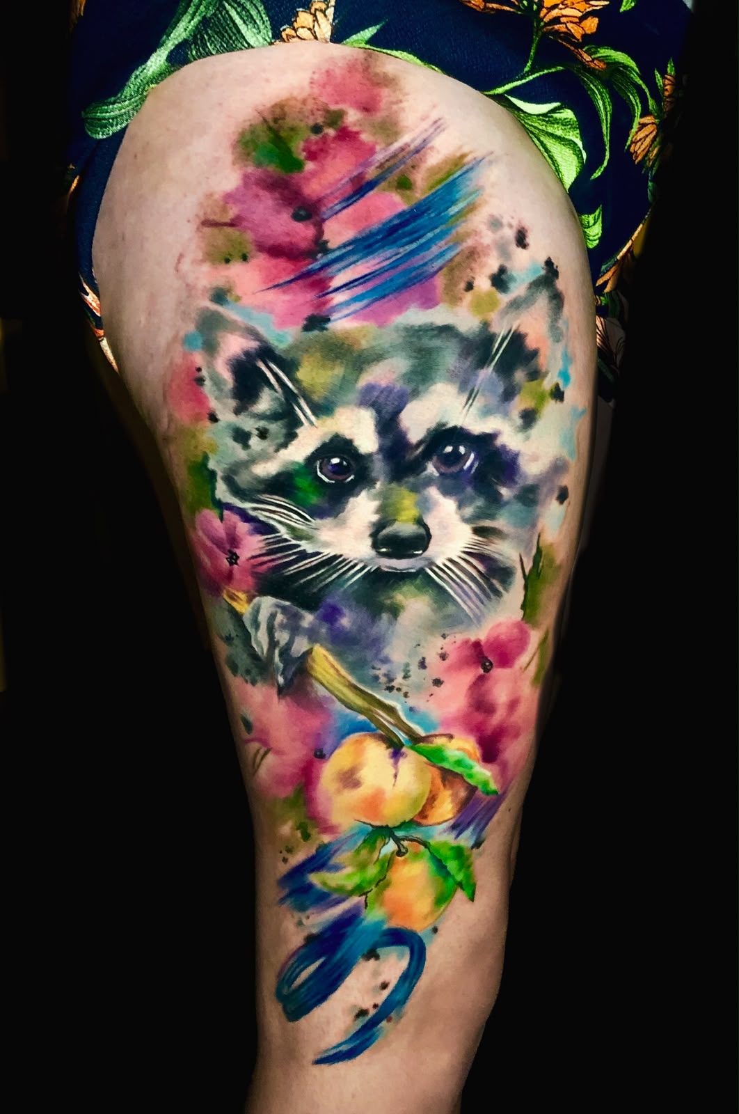 Tatuagem Aquarela — Guaxinim Botânico por Josi