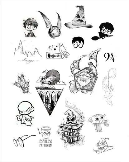 FLASH-23 — Universo de Hogwarts — flash histórico de Halloween da Família Bagé Tattoo, Porto Alegre