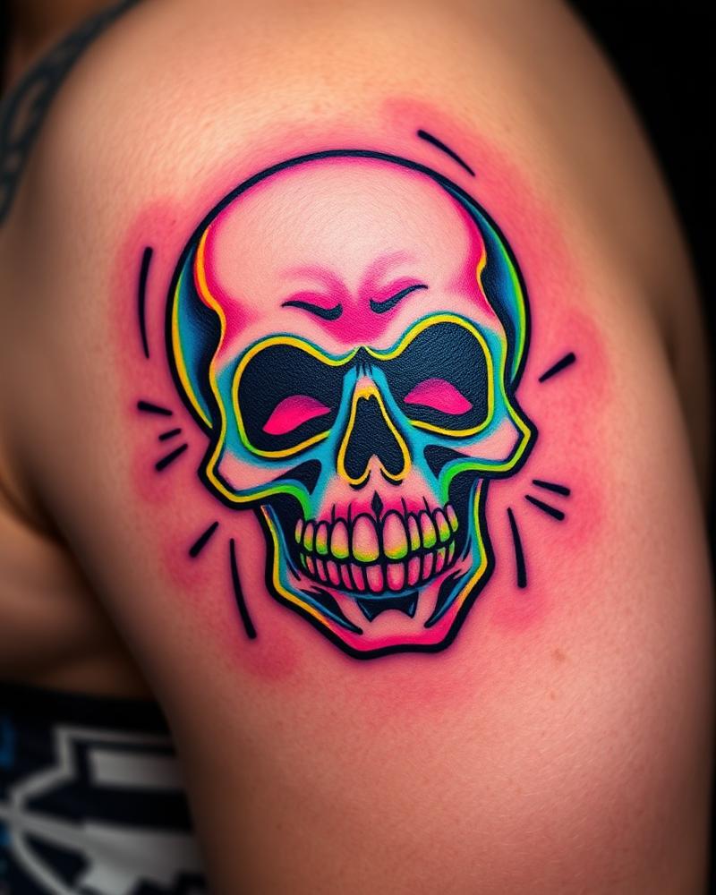 Tatuagem New School — Caveira Neon por Bagé