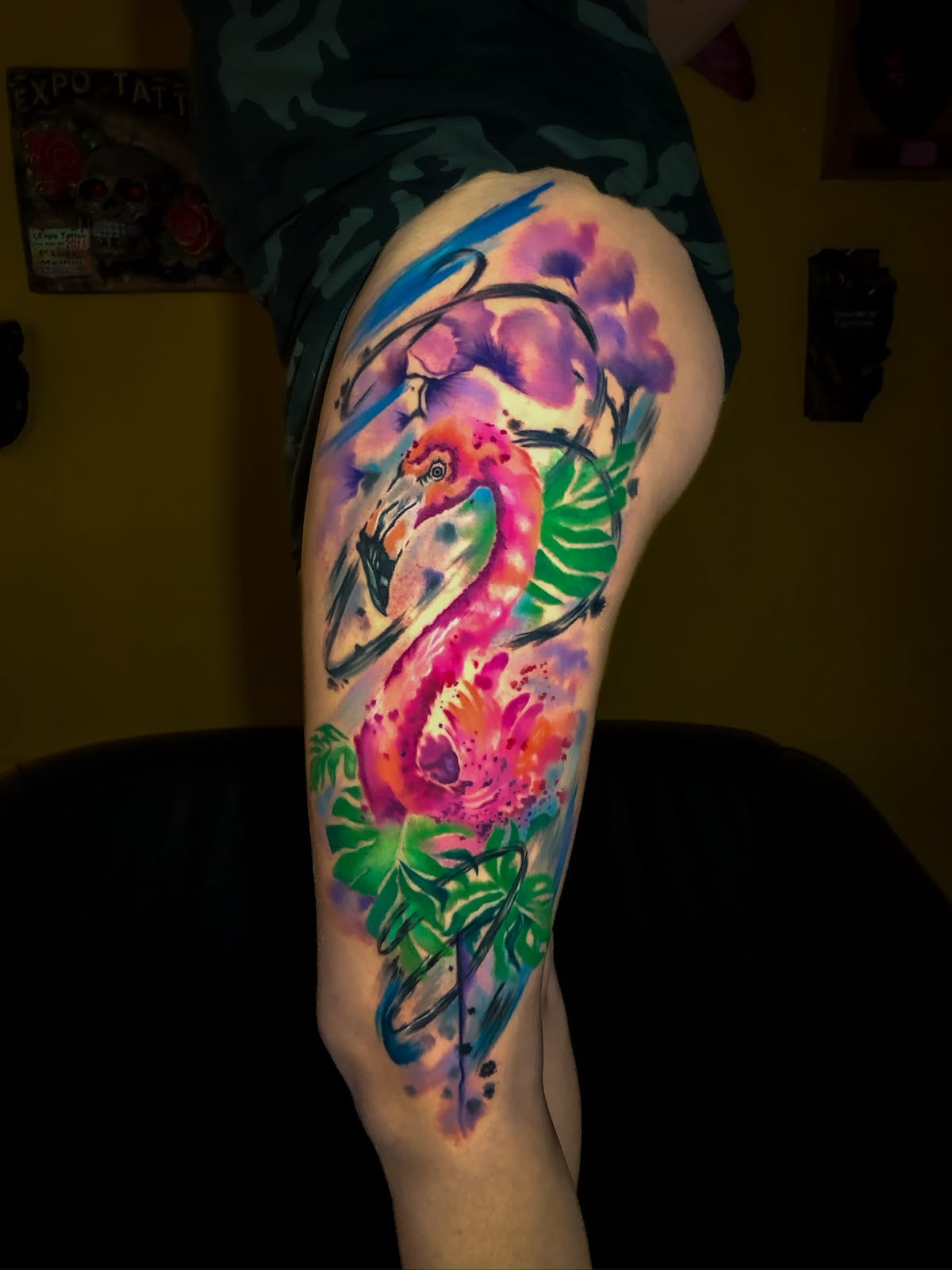 Tatuagem Aquarela — Flamingo Tropical por Josi