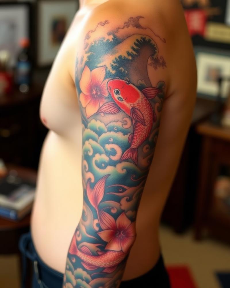 Tatuagem Oriental — Koi & Ondas por Bagé
